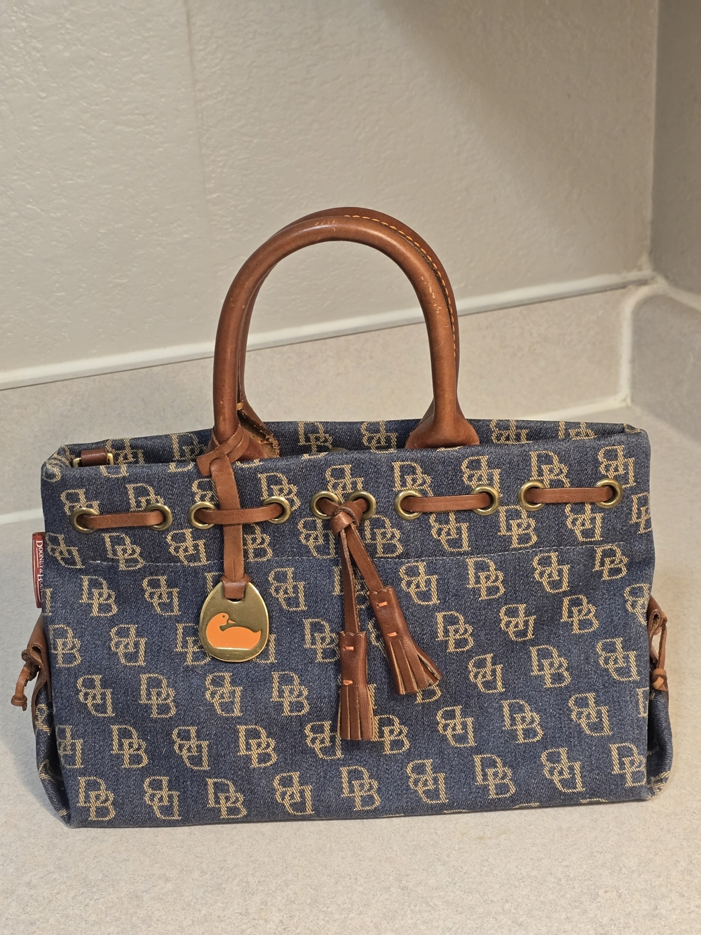 Dooney & Bourke Vintage Signature Logo Tote in Navy and Brown -  Free Shipping